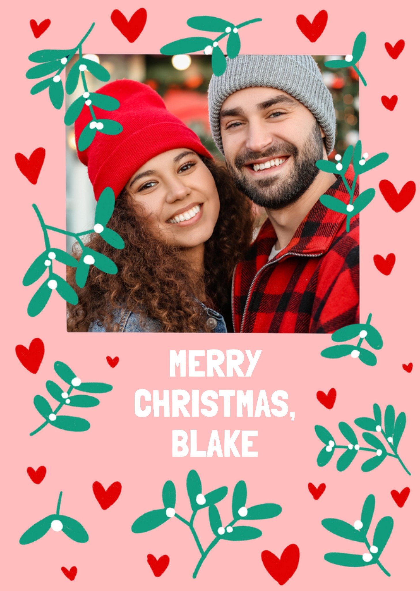 Moonpig Adoring Festive Mistletoe And Love Hearts Photo Upload Christmas Card