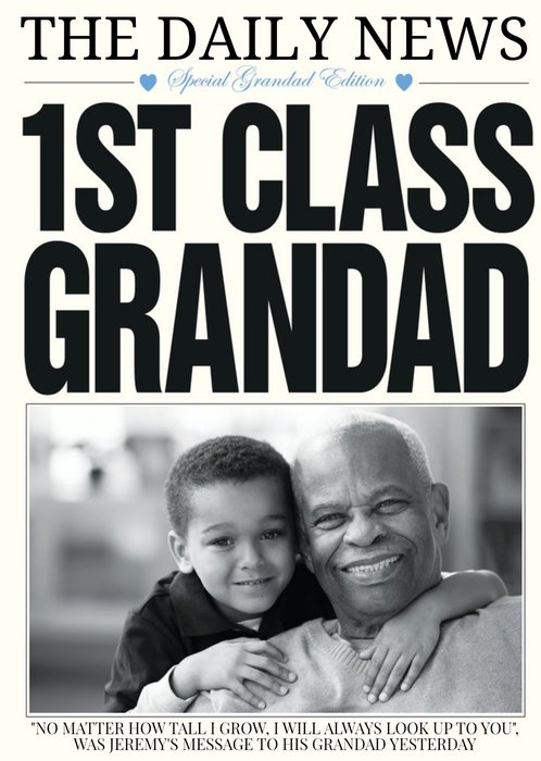 1st Class Grandad Card - Photo Birthday Card For Grandads.