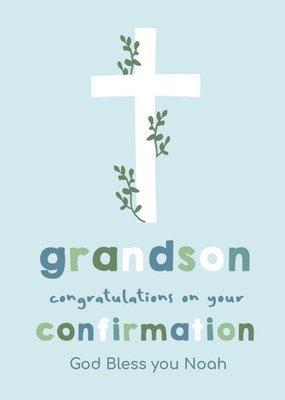 Cute Illustrated Cross Grandson Confirmation Card