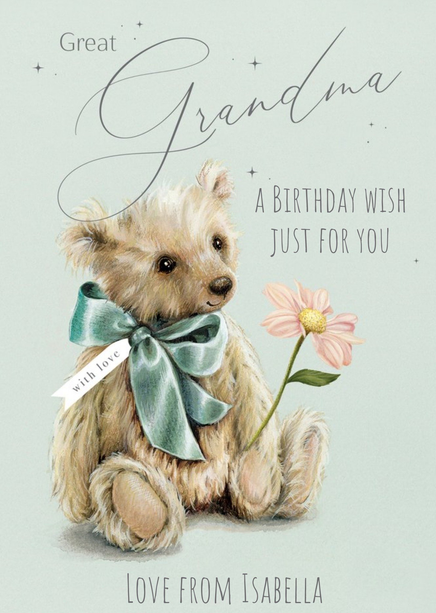Moonpig Clintons Illustrated Teddy Bear Great Gandma A Birthday Wish Just For You Card