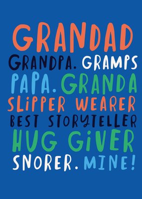 Grandad Grampa Gramps Papa Granda Typographic Birthday Card