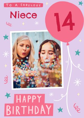 Fabulous Niece 14th Birthday Photo Upload Card In Lilac And Pink