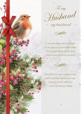 To Husband Best Friend Robin On Christmas Tree Card