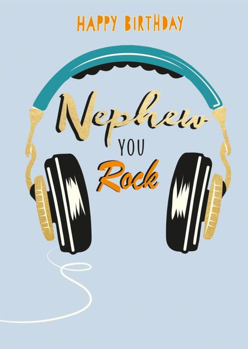 Nephew You Rock Headphones Birthday Card