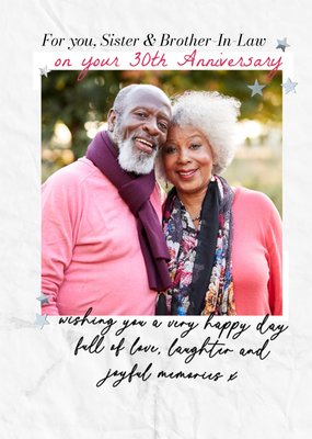 Sister And Brother In Law 30th Anniversary Photo Upload Card