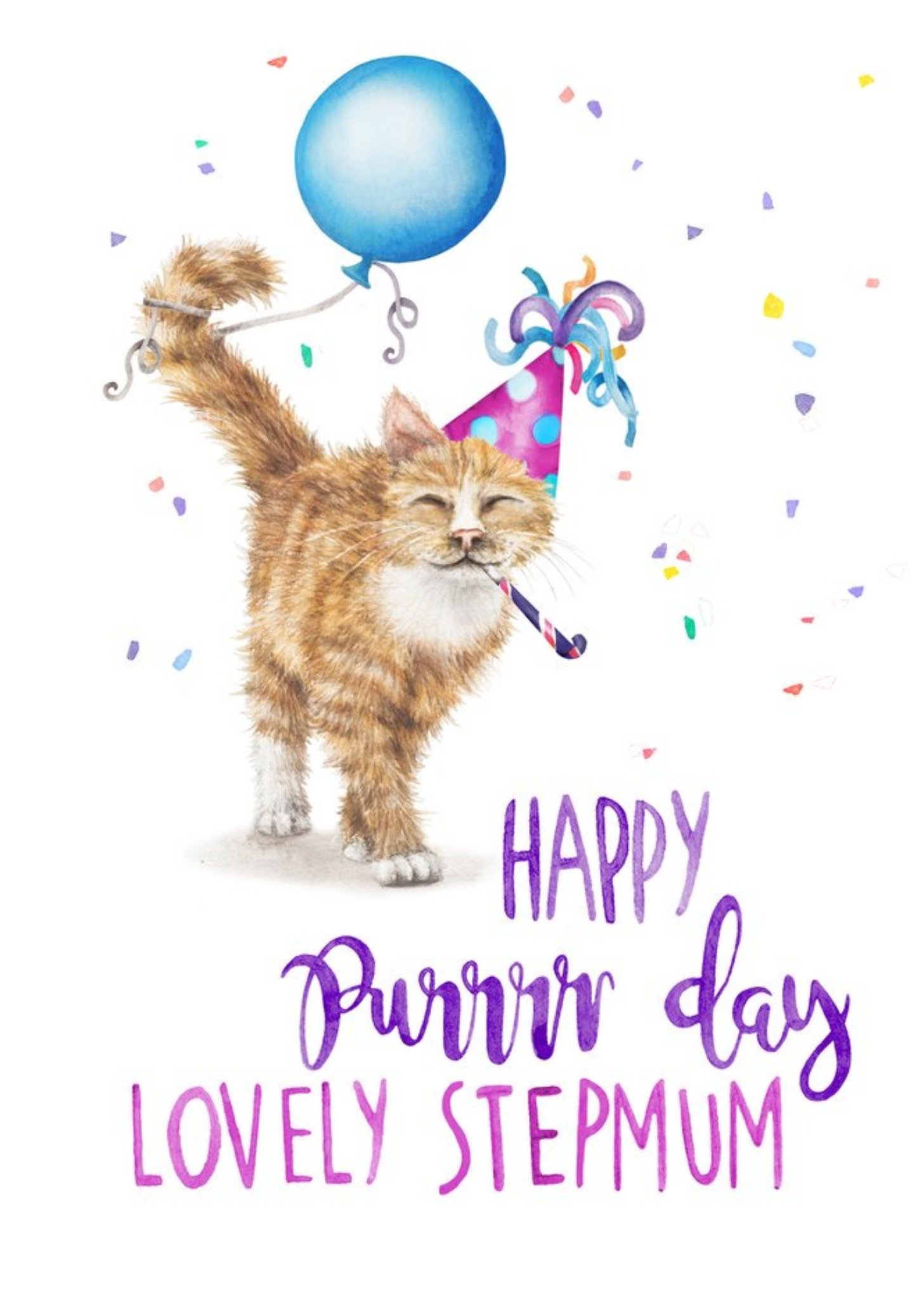 Moonpig Illustration Cat Happy Purrrr Day Lovely Step Mum Birthday Card