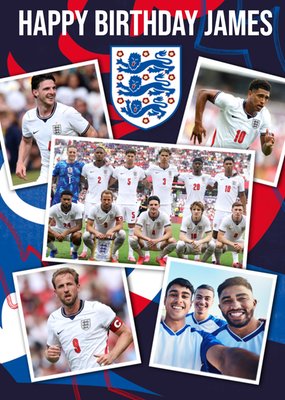 Three Lions England Football Photo Upload Birthday Card