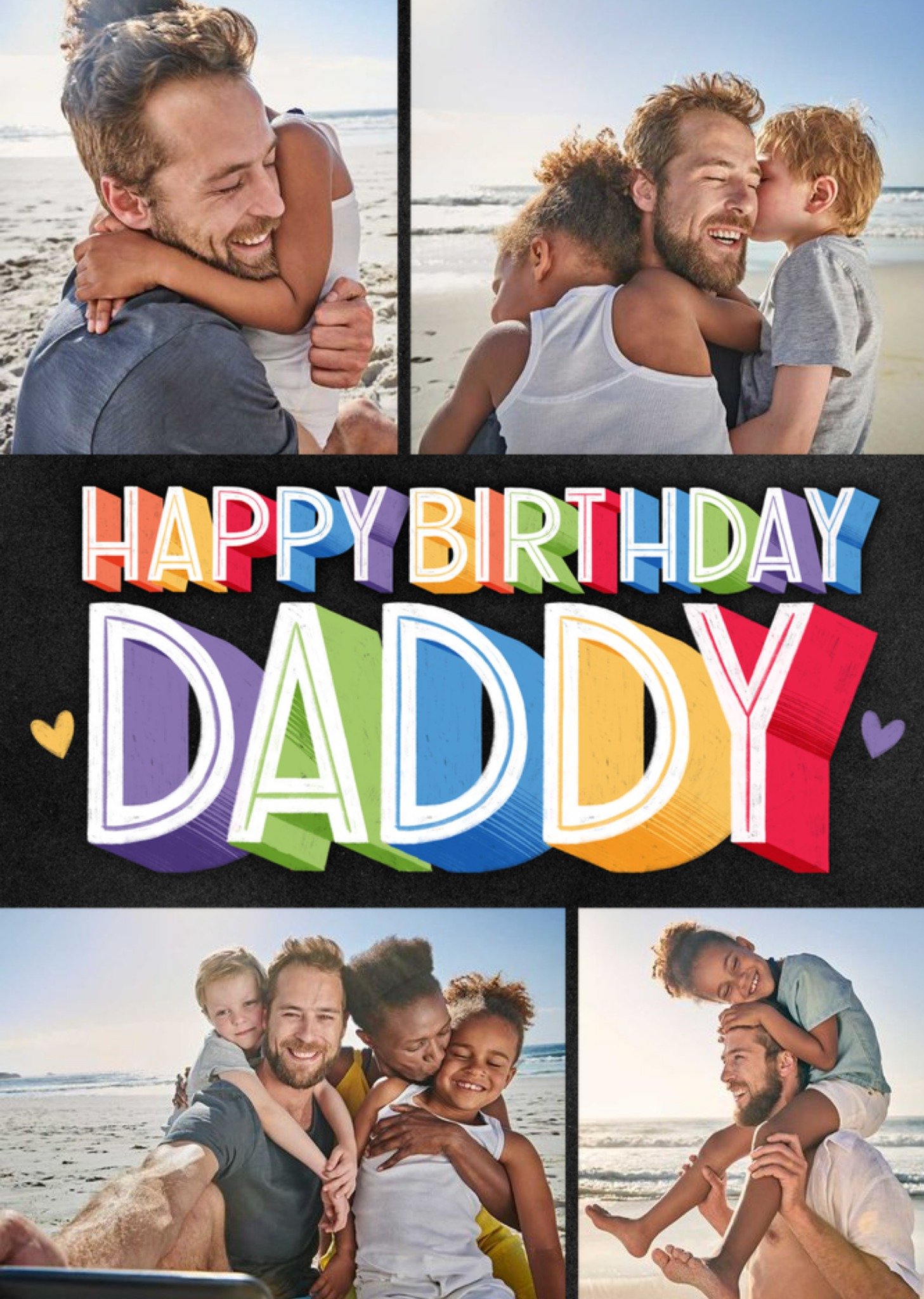 Moonpig Colourful 3D Text With Four Photo Frames Daddy's Photo Upload Birthday Card