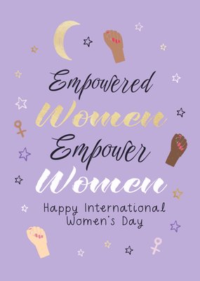 Empowering Celestial Illustrated Crescent Moon Stars And Power Fists International Womens Day Card