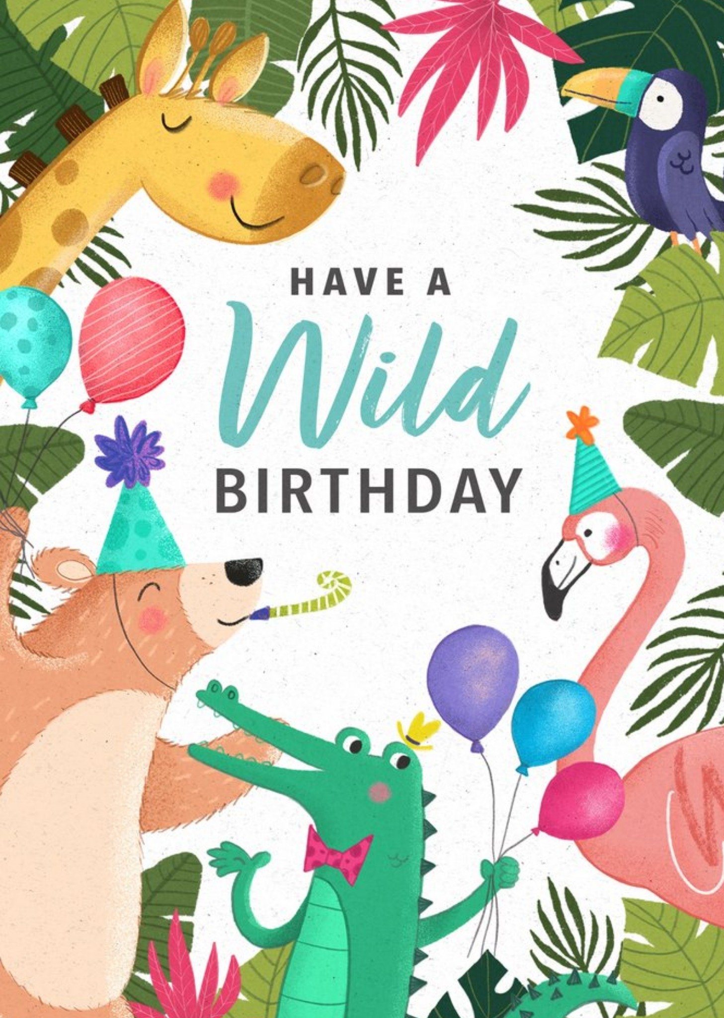 Moonpig Floral Framed Animals Celebrating Have A Wild Birthday Card