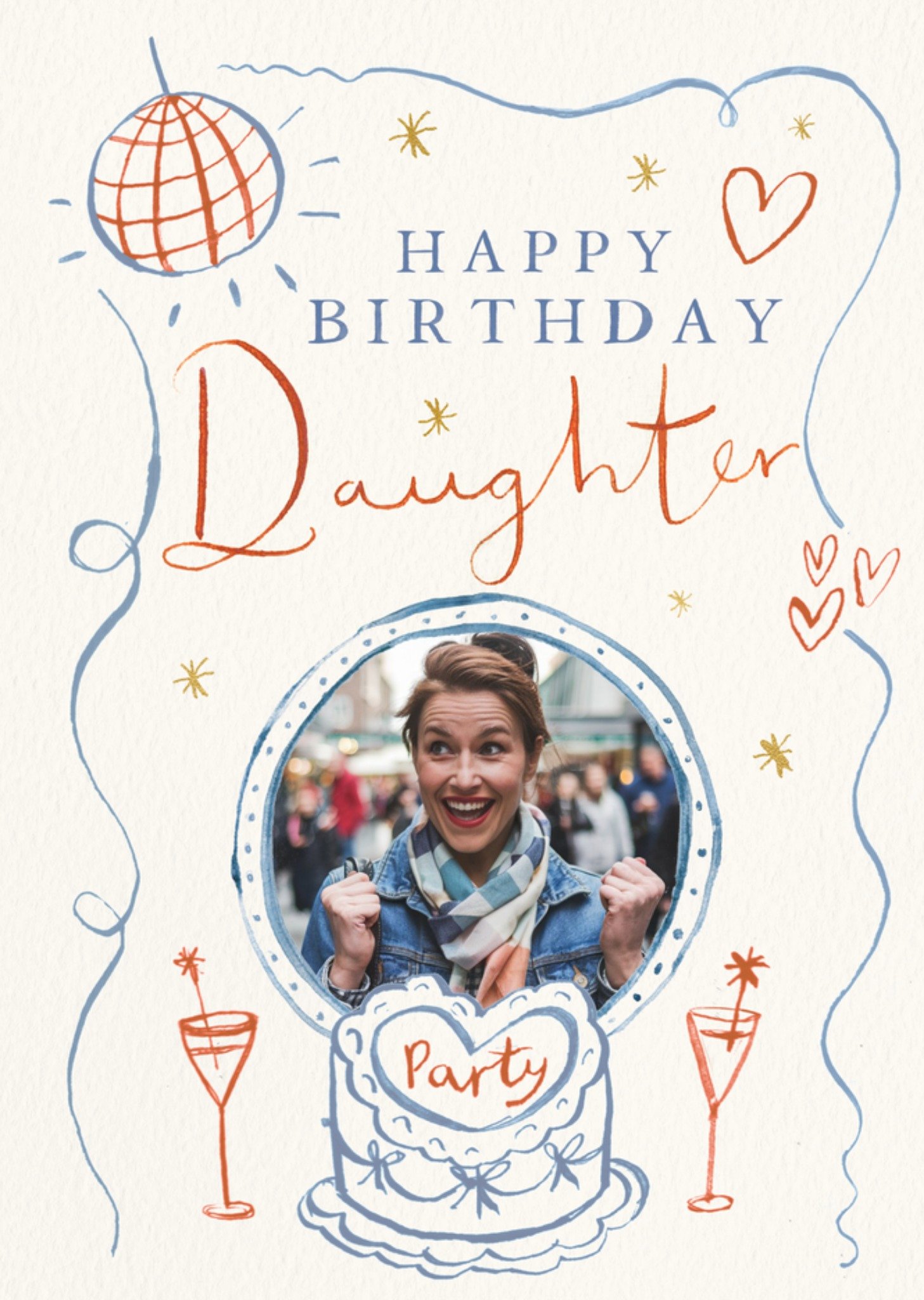 Moonpig Daughter Minimalist Illustrated Photo Upload Birthday Card