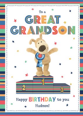 Boofle Great Grandson Teddy Bear First Place On A Winners Podium Birthday Card