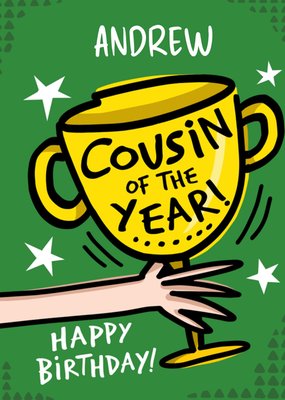 Cousin Of The Year Illustrated Trophy Happy Birthday Card