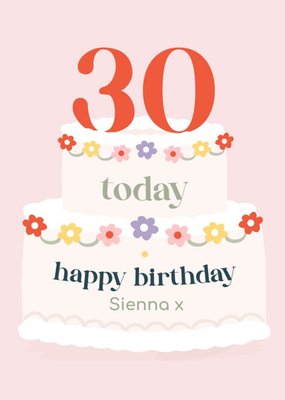 Simple Illustration Of A 30th Birthday Cake 30 Today Happy Birthday Card