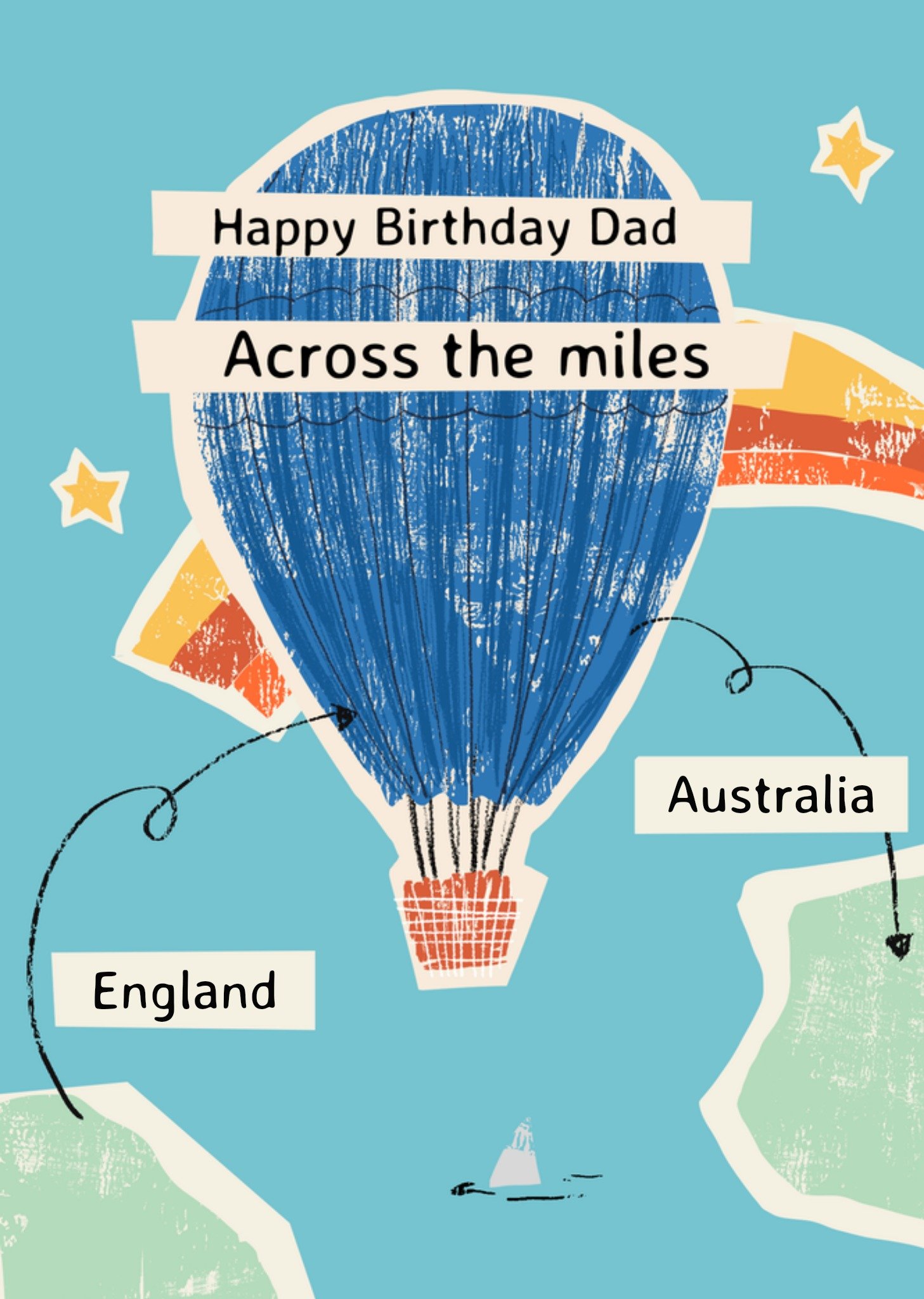 Moonpig Long Distance Across The Miles Hand Printed Birthday Card