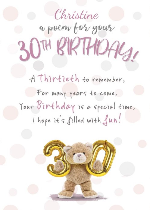 Sweet Poem Personalised 30th Birthday Card