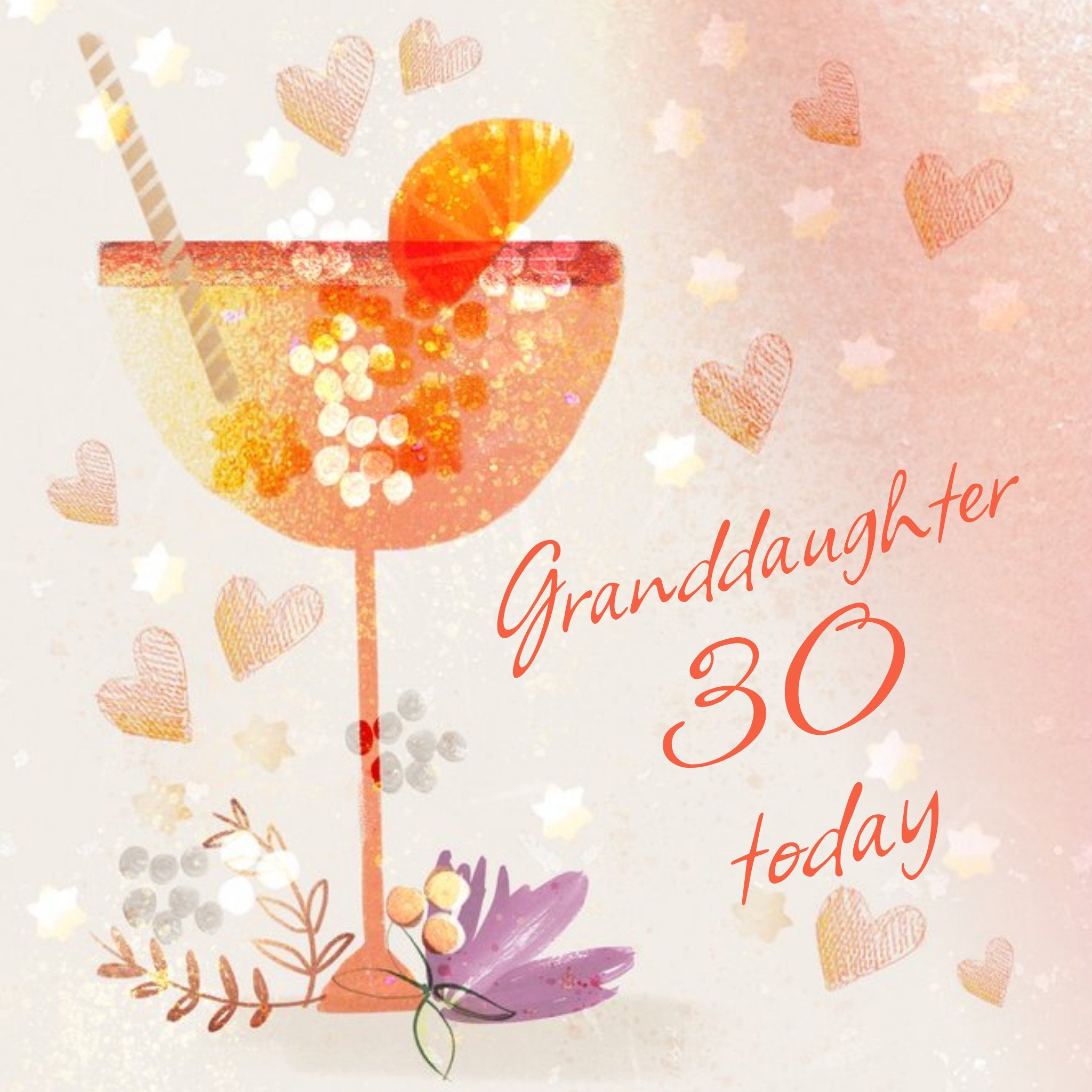 Moonpig Peach Cocktail Hearts Personalise Birthday Card