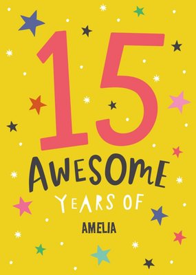 Fun Star Typographic Customisable 15th Birthday Card