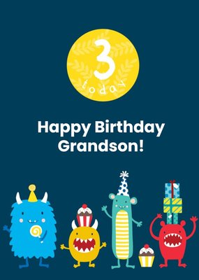 James Ellis Monsters 3 Today Grandson Birthday Card