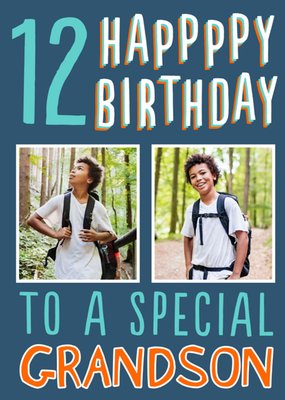 Big Bold Type Special Grandson Photo Upload 12 Birthday Card