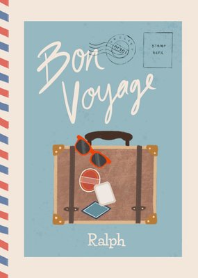 Millicent Venton Illustrated Suitcase and Sunglasses. Bon Voyage Airmail Card