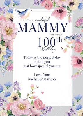 Clintons Mammy Floral Bird 100th Birthday Card