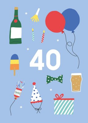 Illustrated Cute Party Balloons 40 Birthday Card