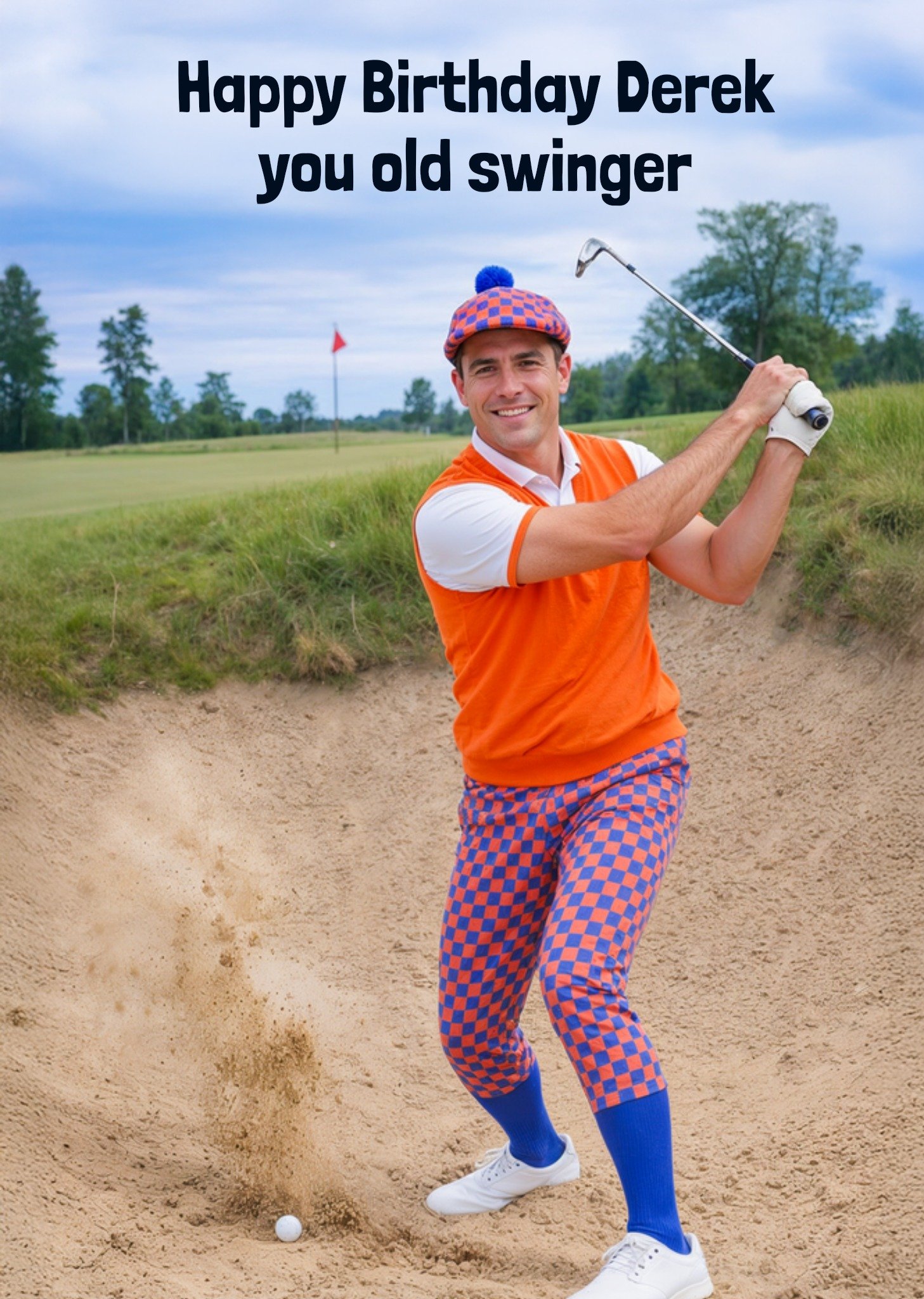 The London Studio Old Swinger Face Swap Funny Golfer Birthday Card