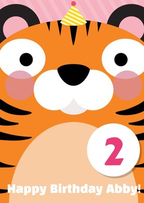 Cartoon Tiger Personalised Happy 2nd Birthday Card