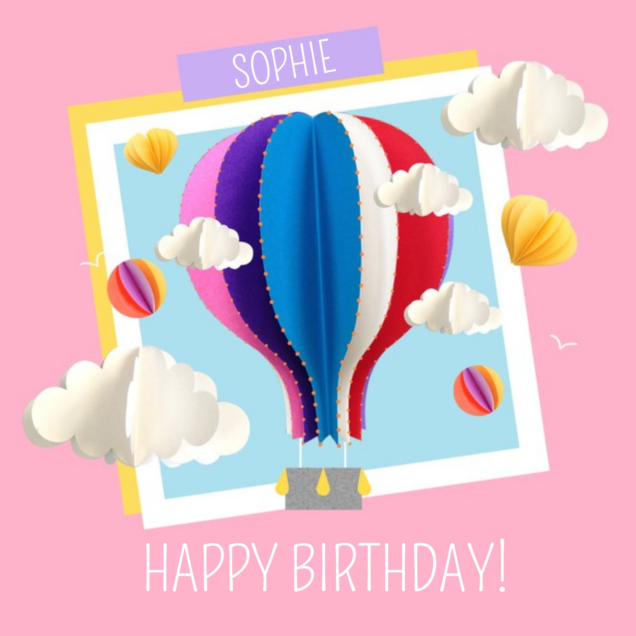 Moonpig Paper Cutouts Hot Air Balloon In The Clouds Personalised Happy Birthday Card