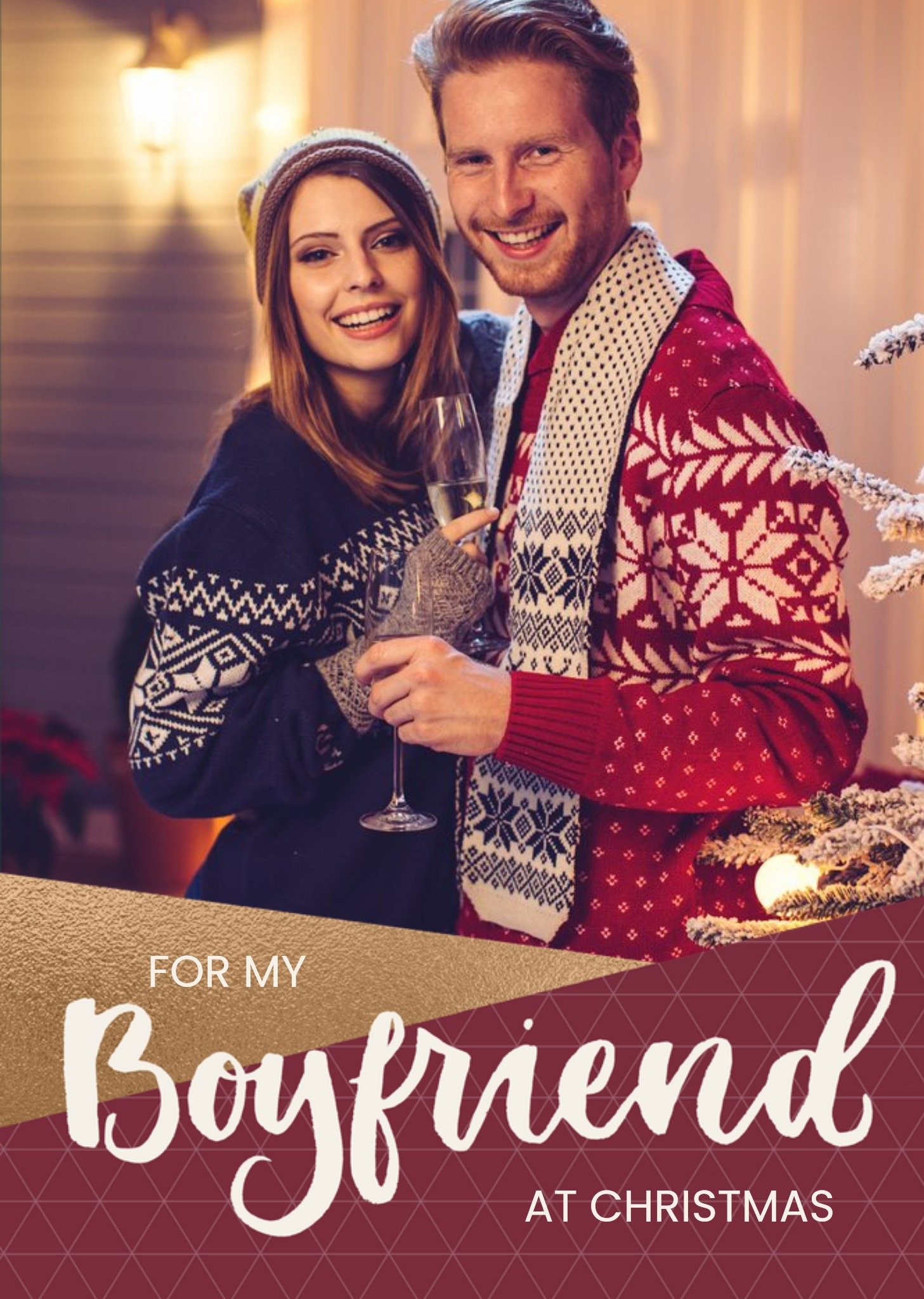 Moonpig To Boyfriend Sparkly Geometric Photo Upload Christmas Card