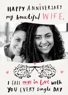 Hedgehogs Illustrated Photo Upload Happy Anniversary Wife Card