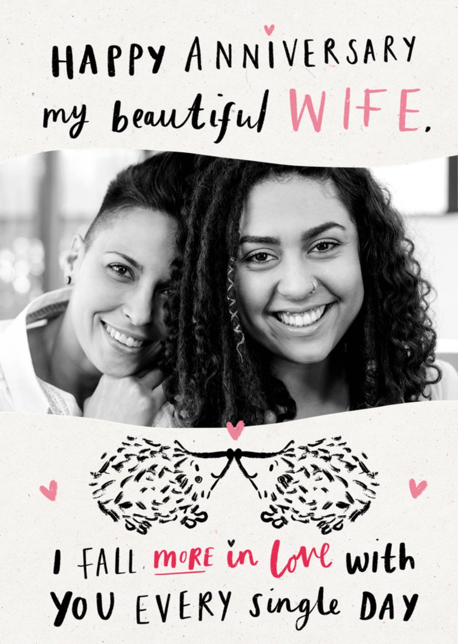 Moonpig Hedgehogs Illustrated Photo Upload Happy Anniversary Wife Card