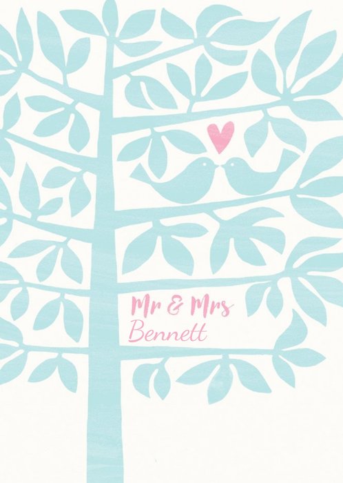 Illustrative Tree And Birds Editable Wedding Card