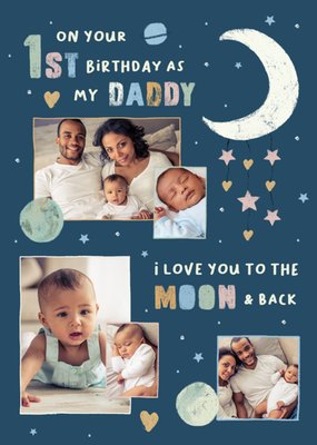 On Your 1st Birthday As My Daddy Space Themed Scene Photo Upload Birthday Card