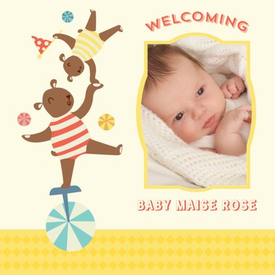 Cartoon Circus New Baby Photo Card