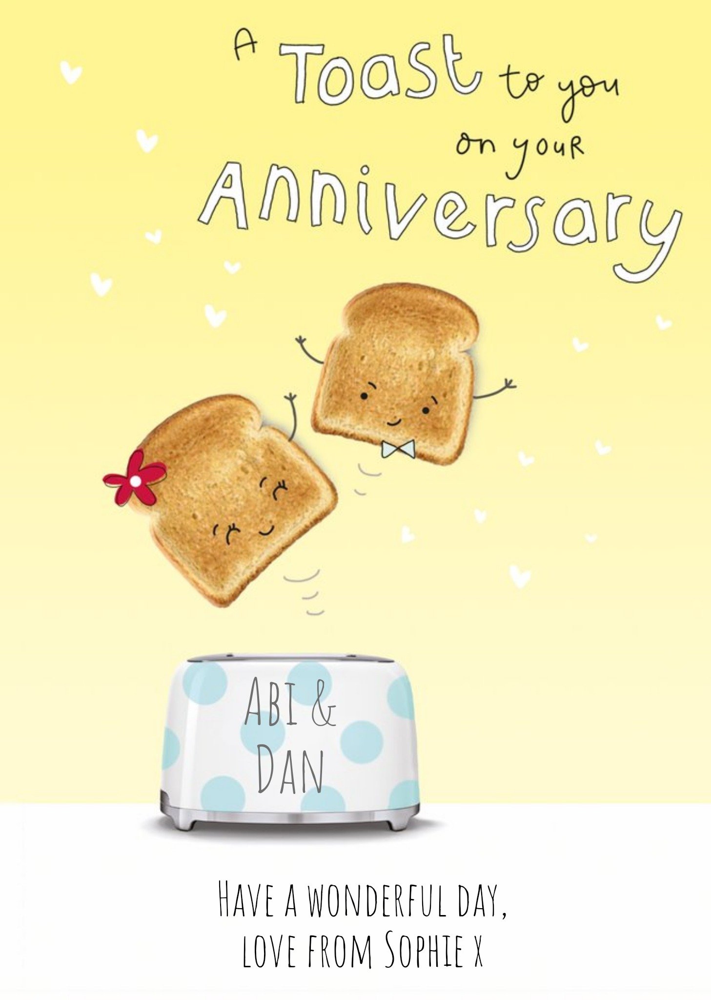 Moonpig Photograph Of Two Toast Characters Springing Out Of A Toaster Happy Anniversary Card