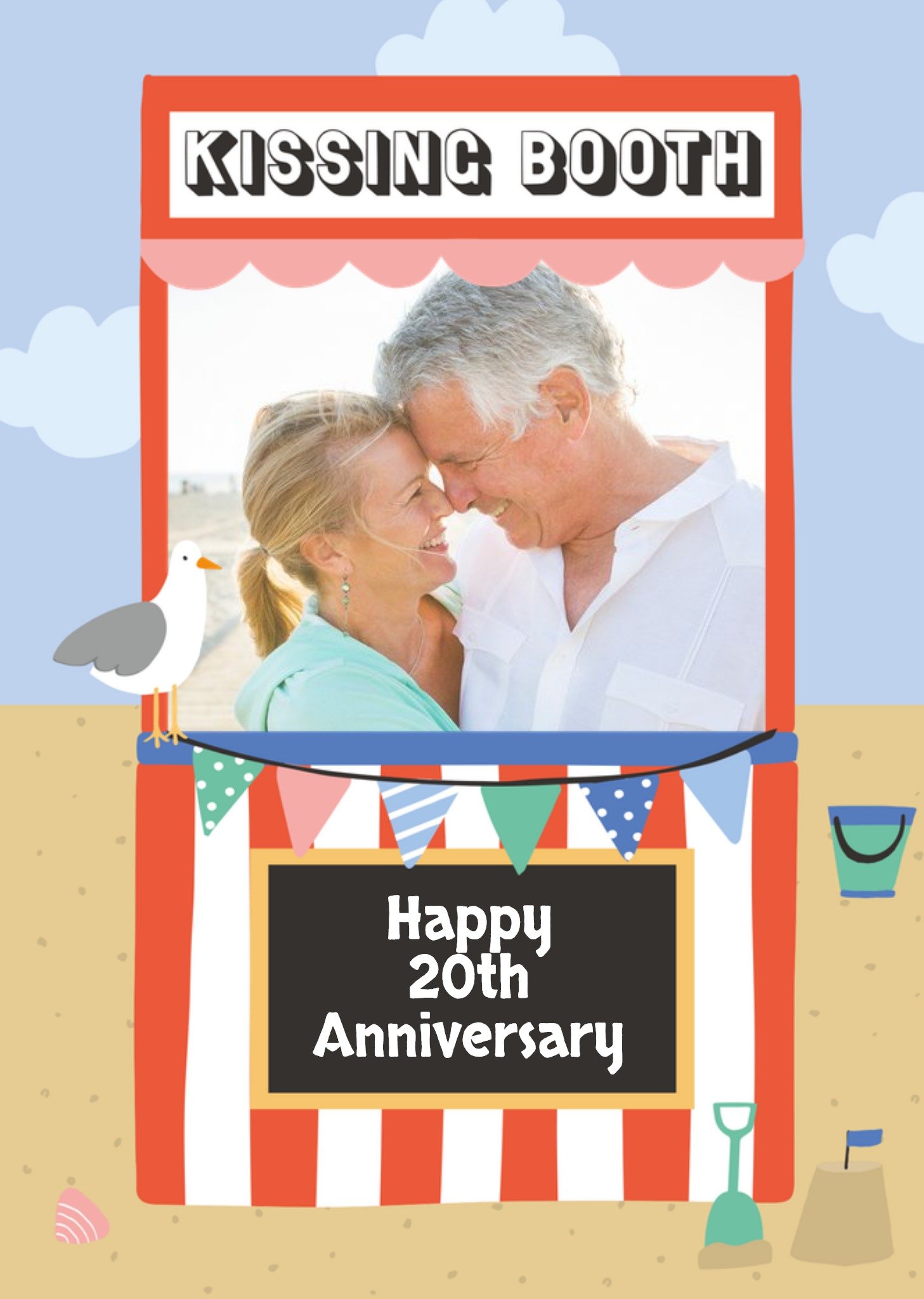 Moonpig Personalised Photo Illustrated Kissing Booth 20th Anniversary Card