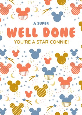 Disney Mickey Mouse And Stars Pattern A Super Well Done You Are A Star Card