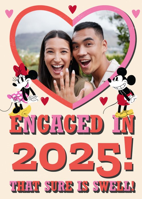 Retro Traditional Disney Mickey And Minnie Mouse Photo Upload Engagement Card