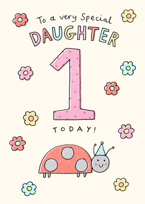 Very Special Daughter Cute Ladybird 1st Birthday Card