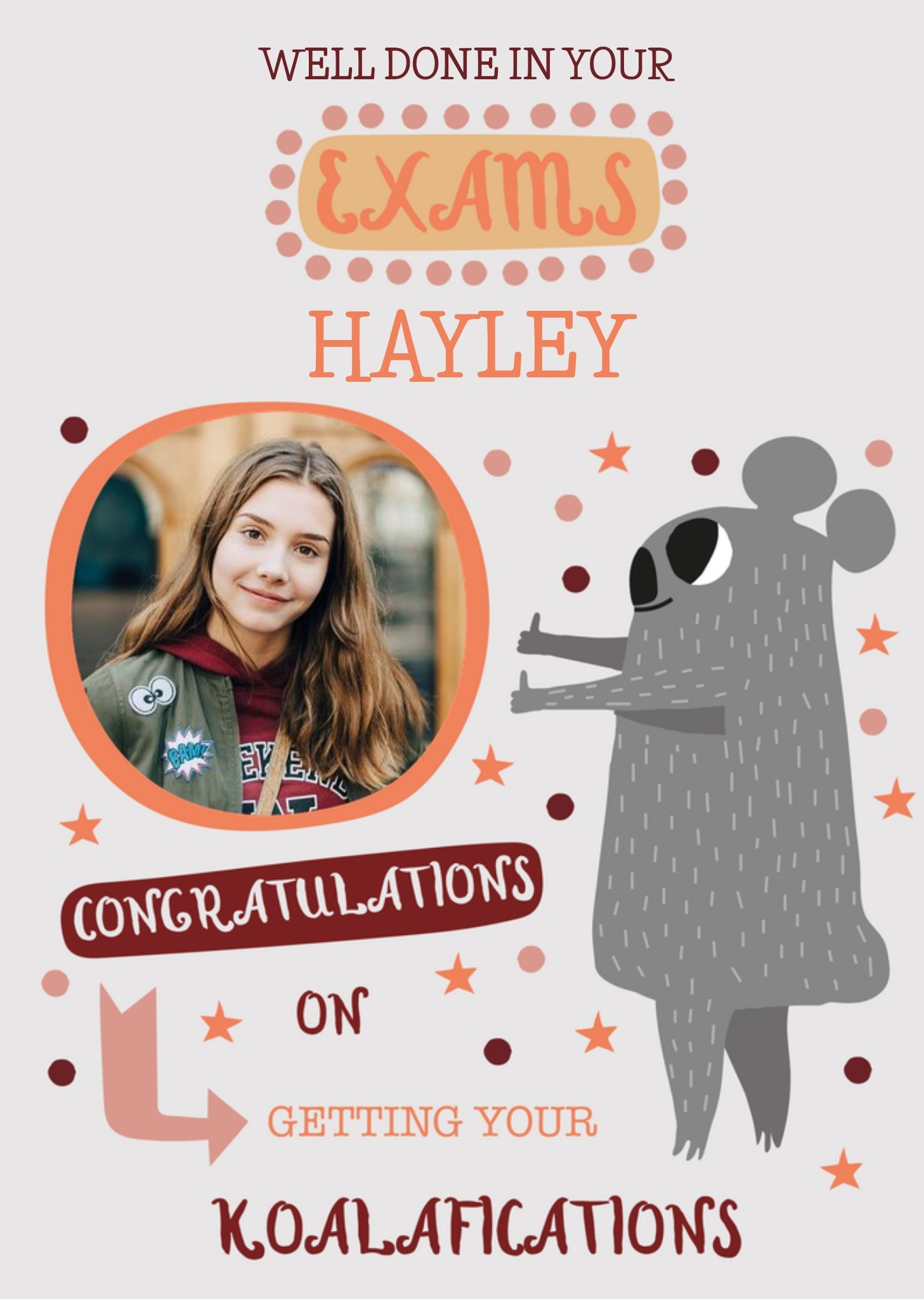 Moonpig Illustrated Koala Bear Exam Congratulations Photo Upload Card