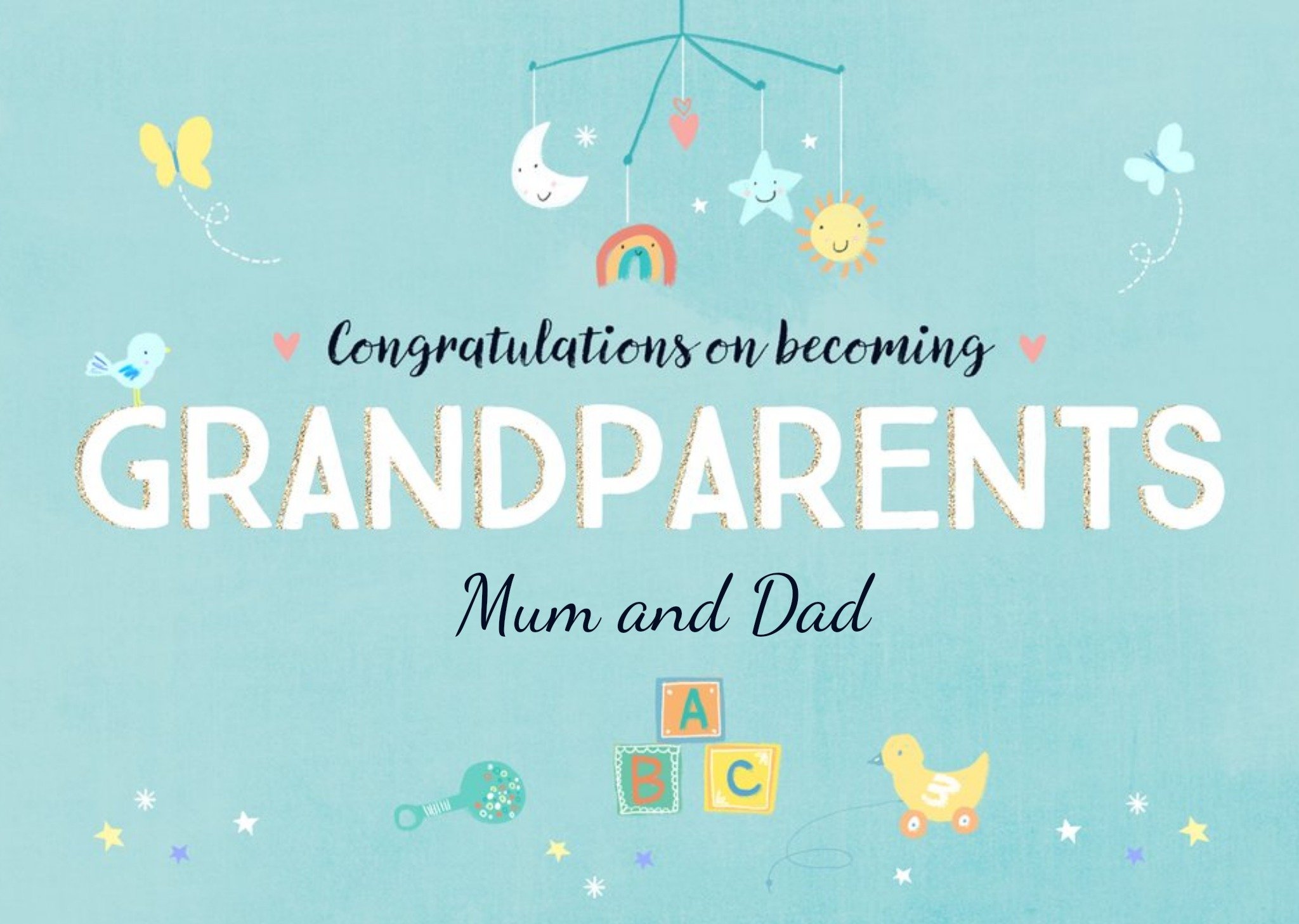 Moonpig Typographic Illustrated Congratulations On Becoming Grandparents Card