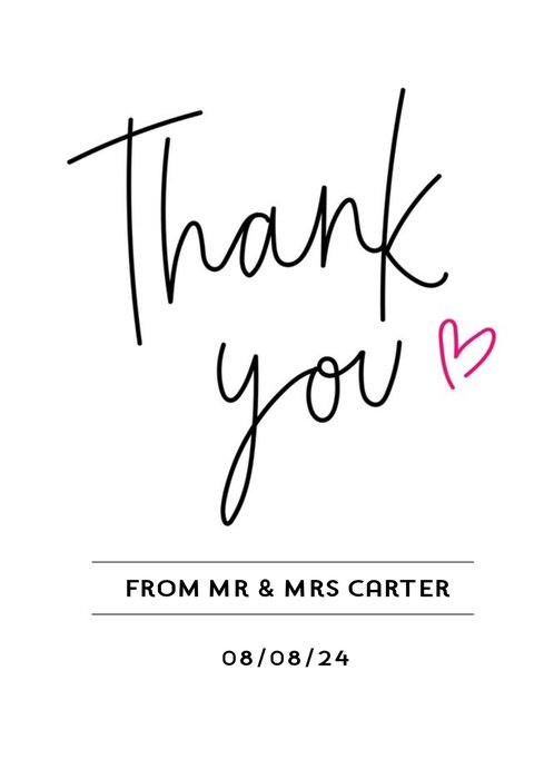 Typographic Wedding Thank You Card