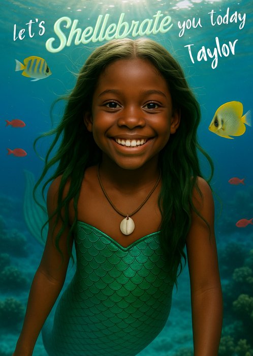 Let's Shellebrate Mermaid Face Swap Birthday Card
