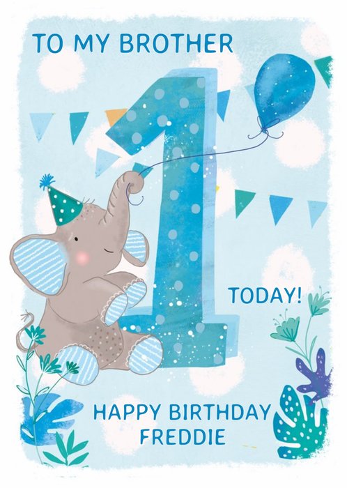 Party Elephant 1st Birthday Card For Brother