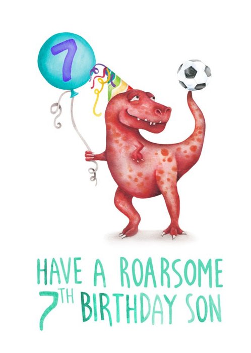 Cute Dinosaur Roarsome 7th Birthday Card