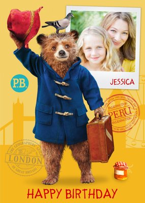 Paddington And Pigeon Personalised Photo Upload Happy Birthday Card