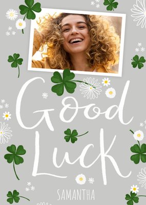 Okey Dokey Design Illustrated Clover Customisable Photo Upload Good Luck Card