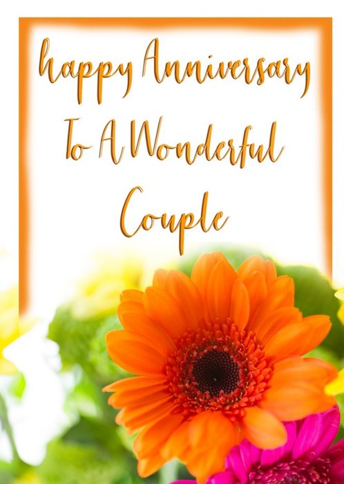 Photographic Orange And Pink Flower Anniversary Card